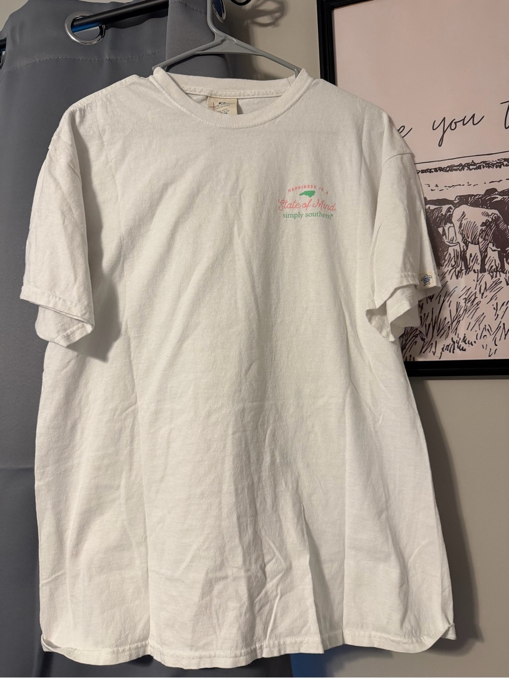 Simply Southern White Short Sleeve Tee with Pink & Green Accent